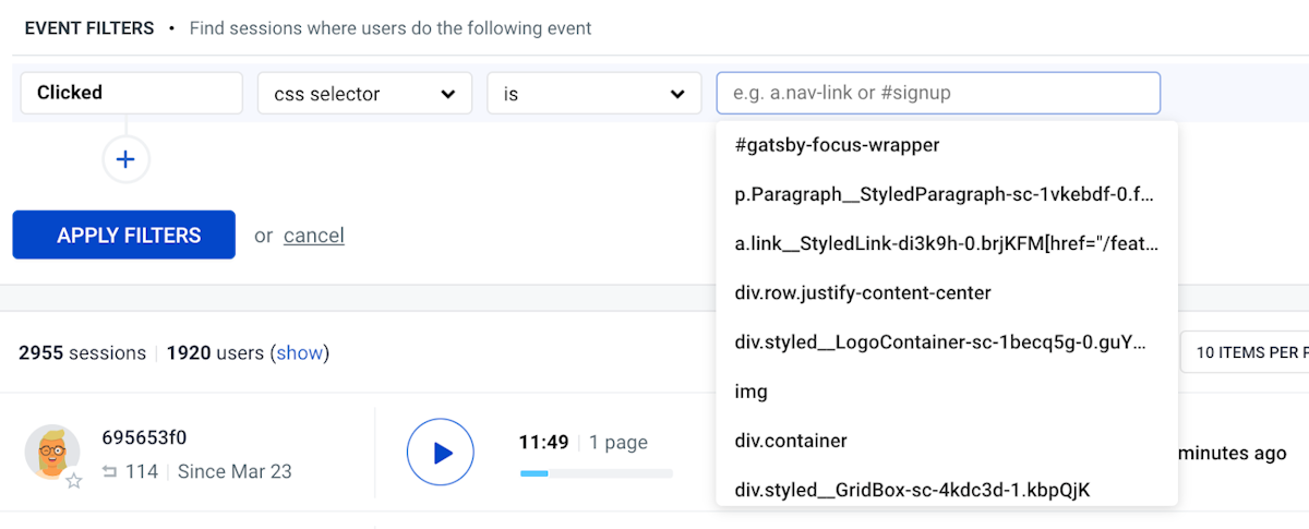 Autocomplete filters